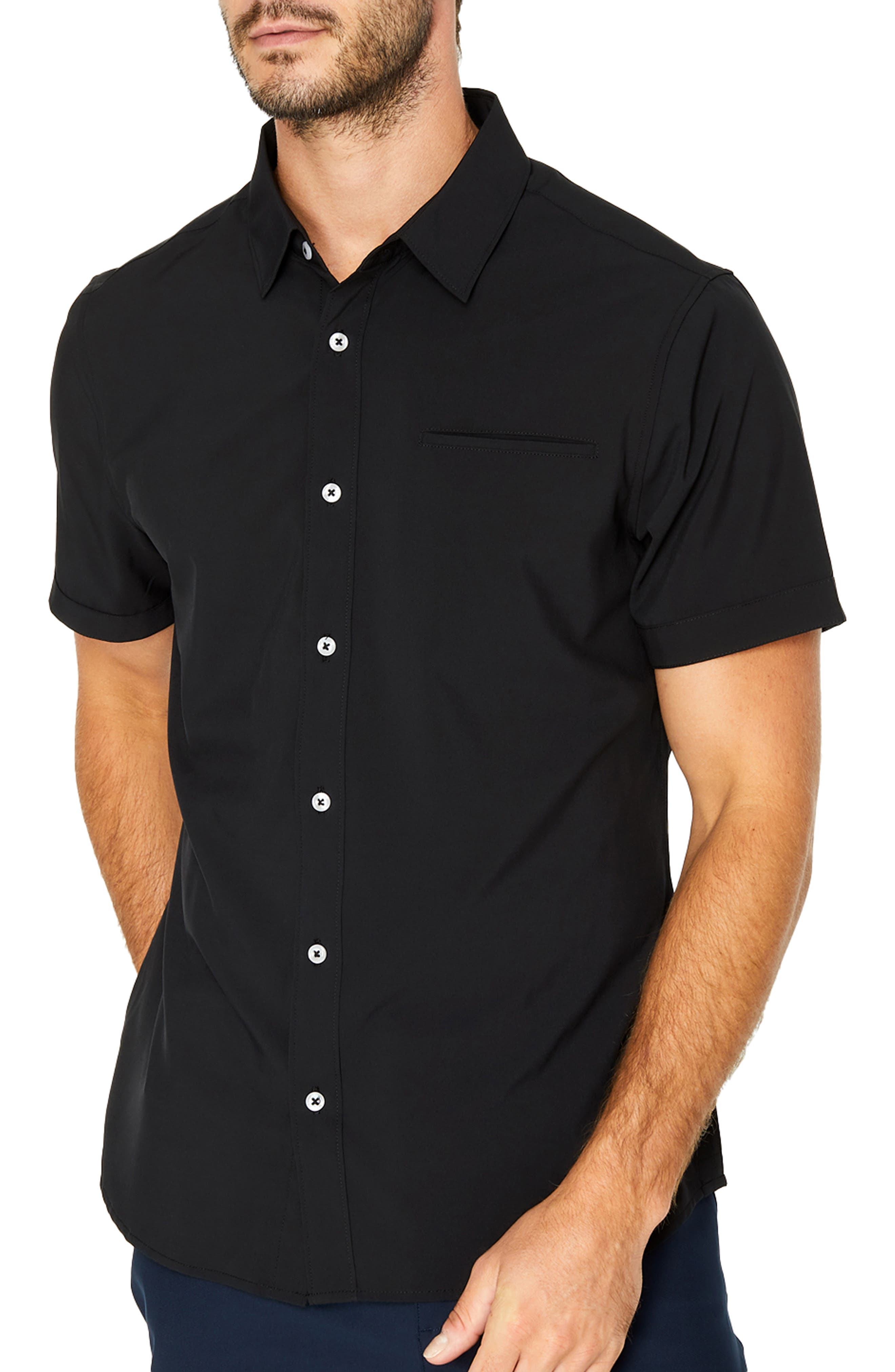 SELX Men Casual Stripe Stylish Office Short Sleeve Dress Work Shirt 